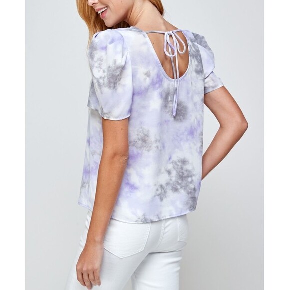 Women’s Lavender Tie Dye Puff Sleeve Top Open Back Bow Detail Size M - Picture 10 of 12